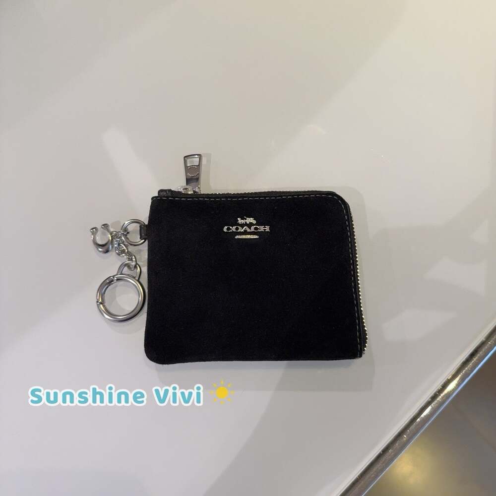 NWT Coach Small Corner Zip Wallet CFX52 suede/Silver/Black smooth leathe